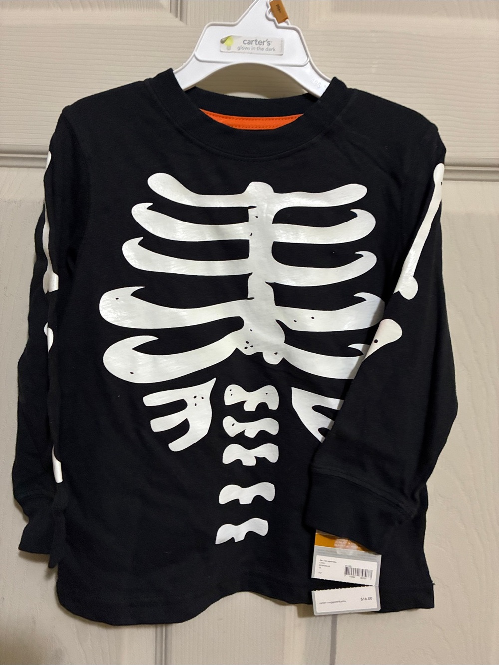 Carter's Black Long-Sleeve Tee with White Glow in the dark Skeleton Graphic 3T